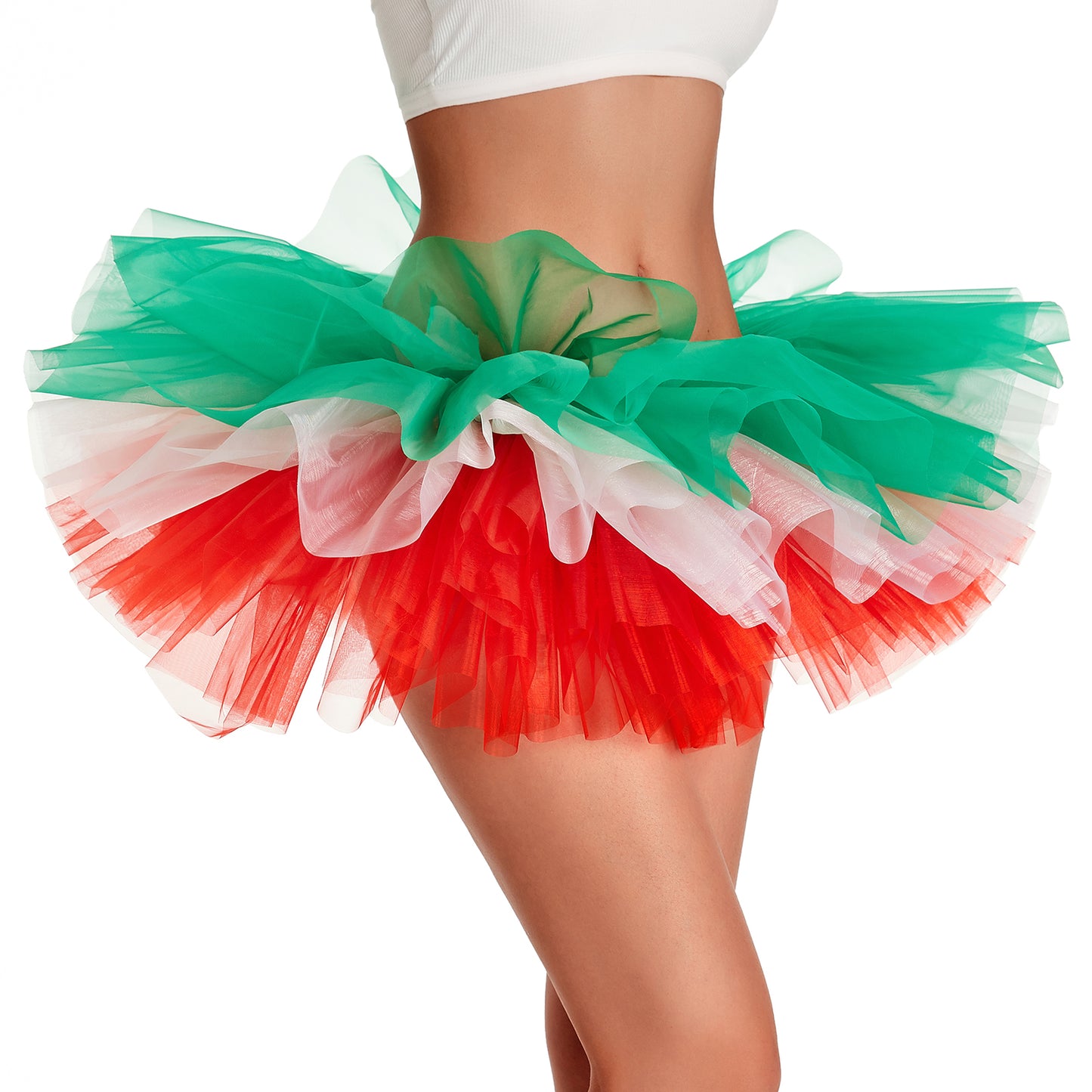 Christmas Tutu Skirt – Red, White & Green with Pearl Shine Tulle Ultra Fluffy