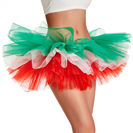 Christmas Tutu Skirt – Red, White & Green with Pearl Shine Tulle Ultra Fluffy