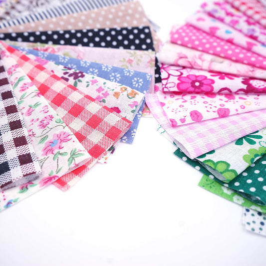 50 Pcs 4x4" Cotton Fabric Squares - Assorted Floral & Geometric Patterns for Quilting, Patchwork, and DIY Sewing Crafts
