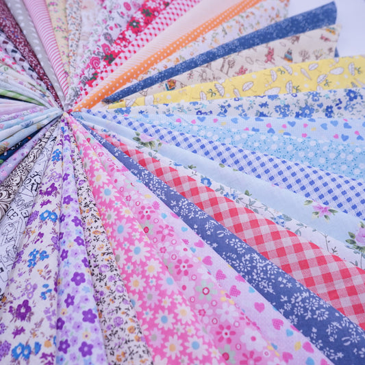 50 Pcs 10x10" Cotton Fabric Squares - Assorted Floral & Geometric Patterns for Quilting, Patchwork, and DIY Sewing Crafts