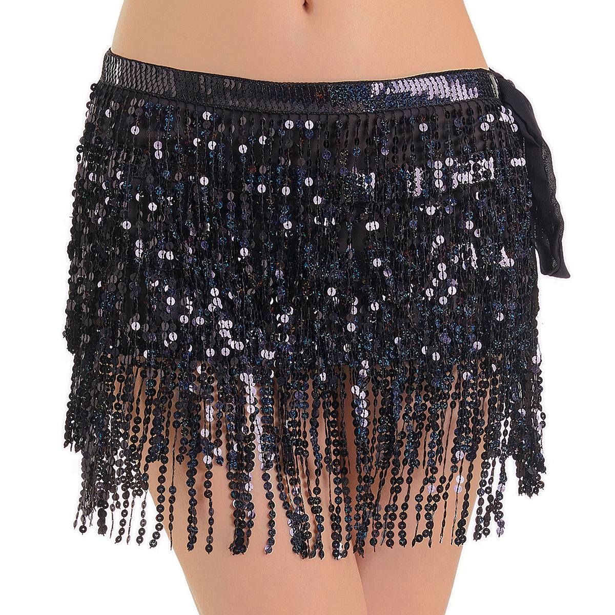 Sequin Fringe Mini Skirt Sparkly Belly Dance Hip Scarf 7 Colors