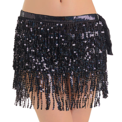 Sequin Fringe Mini Skirt Sparkly Belly Dance Hip Scarf 7 Colors