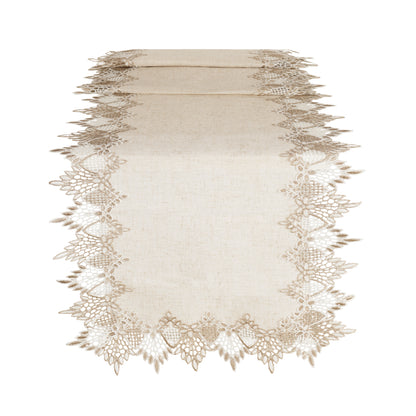 Beige lace table runner on a white background
