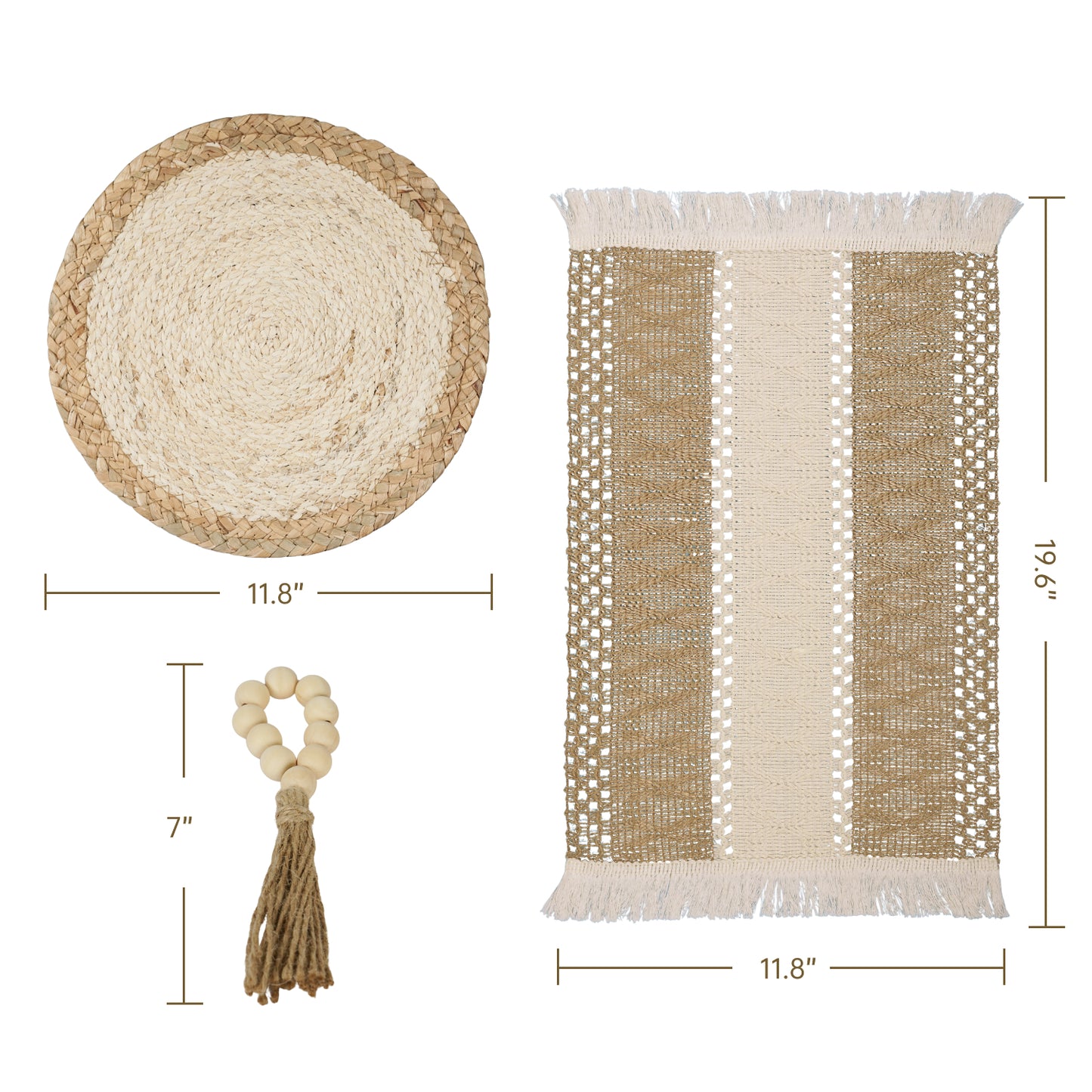 Boho Placemats Set with Wooden Bead Napkin Rings