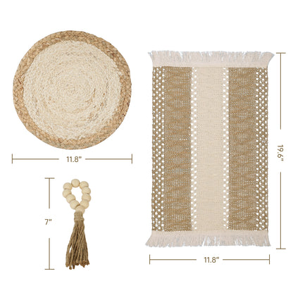 Boho Placemats Set with Wooden Bead Napkin Rings