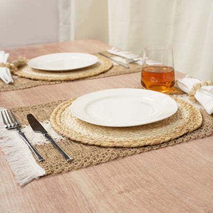Boho Placemats Set with Wooden Bead Napkin Rings