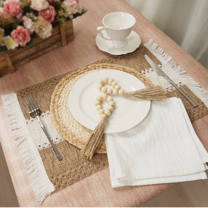 Boho Placemats Set with Wooden Bead Napkin Rings