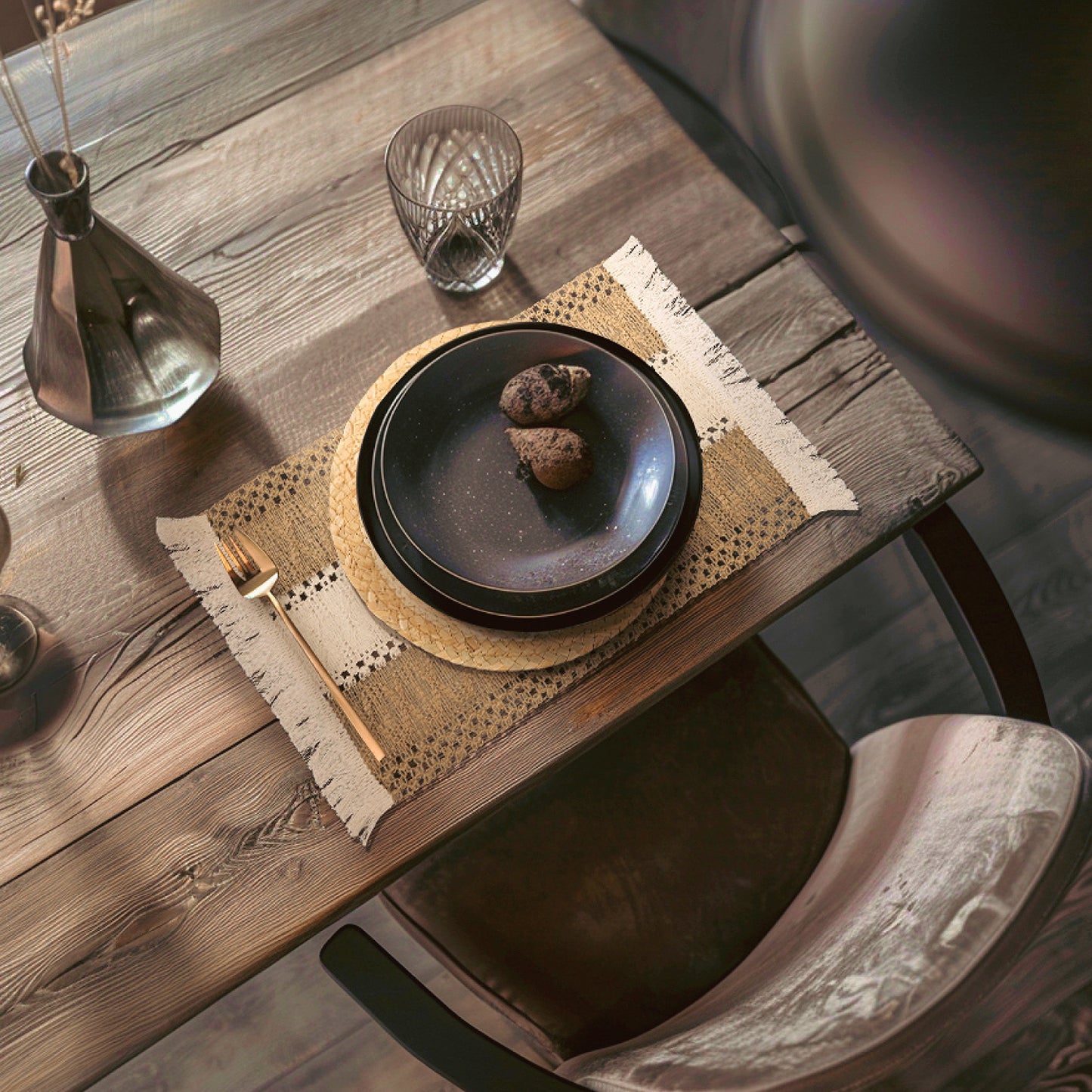 Boho Placemats Set with Wooden Bead Napkin Rings