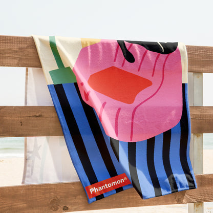 Phantomon Extra-Long Microfiber Beach Towel 32" x 71" Towel-to-Bag 2 in 1 Black Cat Original Design