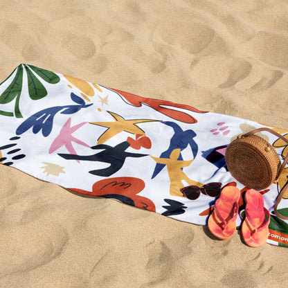 Phantomon Extra-Long Microfiber Beach Towel 32" x 71" Towel-to-Bag 2 in 1 Matisse-Inspired Original Design