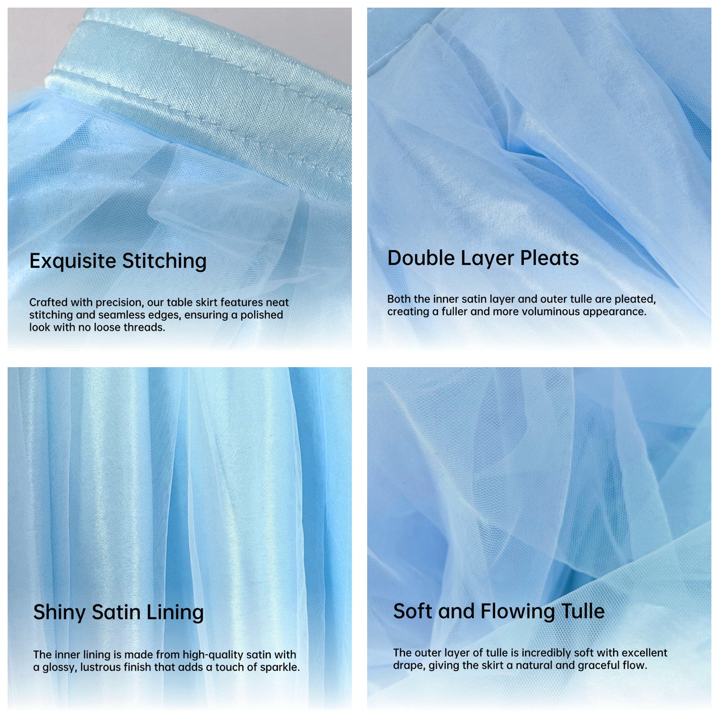 6ft Tulle Table Skirt with Bow Banner – Baby Blue Ruffle Tulle Tablecloth