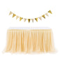 6ft Tulle Table Skirt with Triangle Banner – Gold Ruffle Tulle Tablecloth