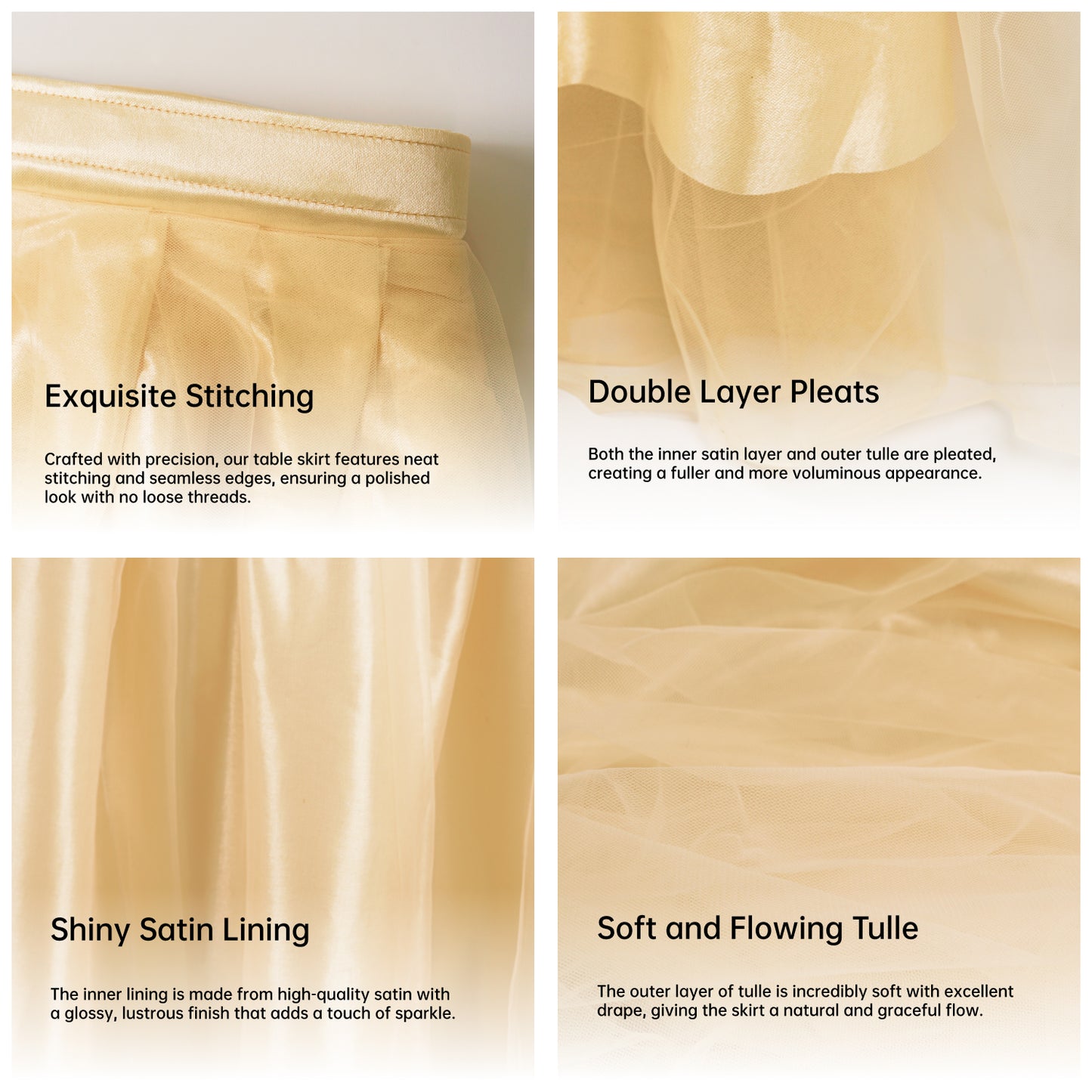 6ft Tulle Table Skirt with Triangle Banner – Gold Ruffle Tulle Tablecloth