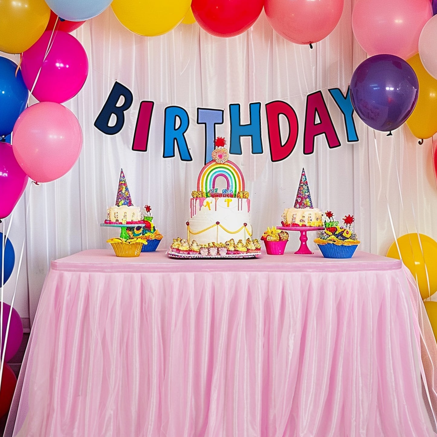 6ft Tulle Table Skirt with Bow Banner – Pink Ruffle Tulle Tablecloth
