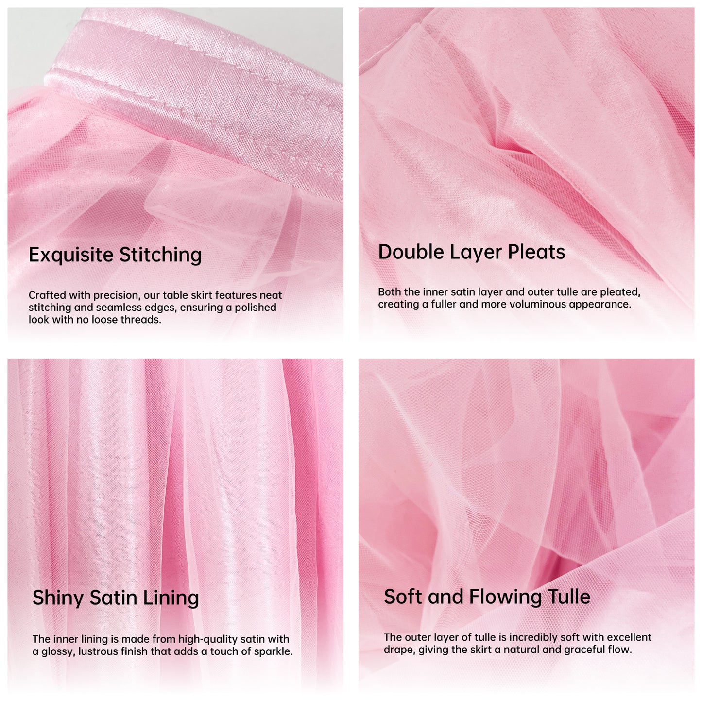 6ft Tulle Table Skirt with Bow Banner – Pink Ruffle Tulle Tablecloth