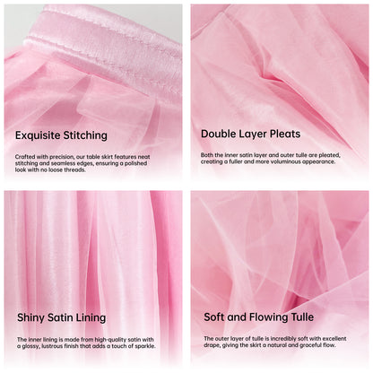 6ft Tulle Table Skirt with Bow Banner – Pink Ruffle Tulle Tablecloth