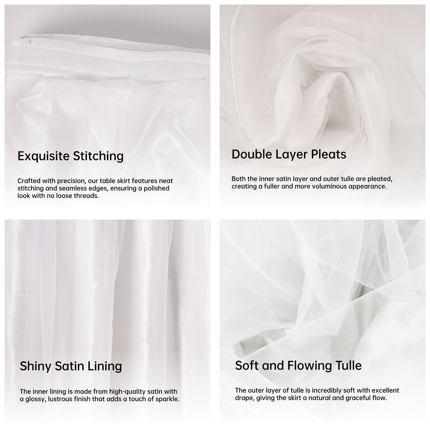 6ft Tulle Table Skirt with Bow Banner – White Ruffle Tulle Tablecloth