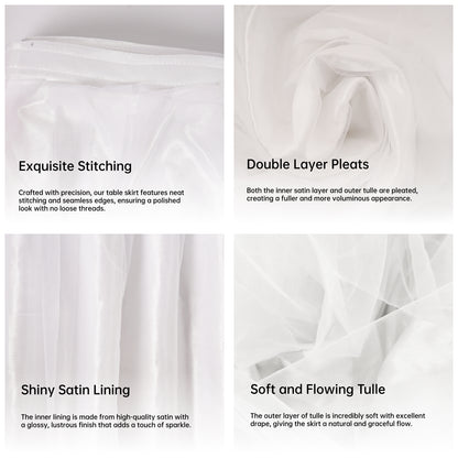 6ft Tulle Table Skirt with Bow Banner – White Ruffle Tulle Tablecloth