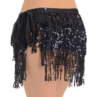 Sequin Fringe Mini Skirt Sparkly Belly Dance Hip Scarf 7 Colors