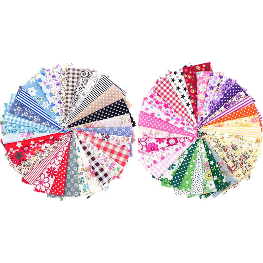 50 Pcs 4x4" Cotton Fabric Squares - Assorted Floral & Geometric Patterns for Quilting, Patchwork, and DIY Sewing Crafts
