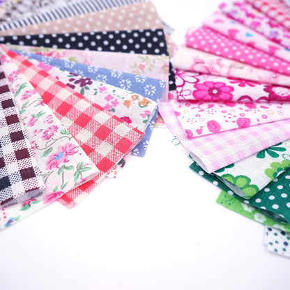 50 Pcs 4x4" Cotton Fabric Squares - Assorted Floral & Geometric Patterns for Quilting, Patchwork, and DIY Sewing Crafts