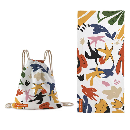 Phantomon Extra-Long Microfiber Beach Towel 32" x 71" Towel-to-Bag 2 in 1 Matisse-Inspired Original Design